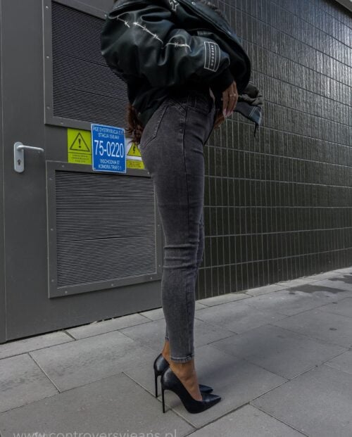 Ciemno szare skinny push-up damskie spodnie modelujące