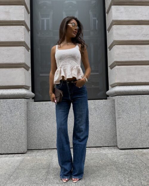 Granatowe jeansy z elastanem dla wysokich . Jeansy flare spodnie tall